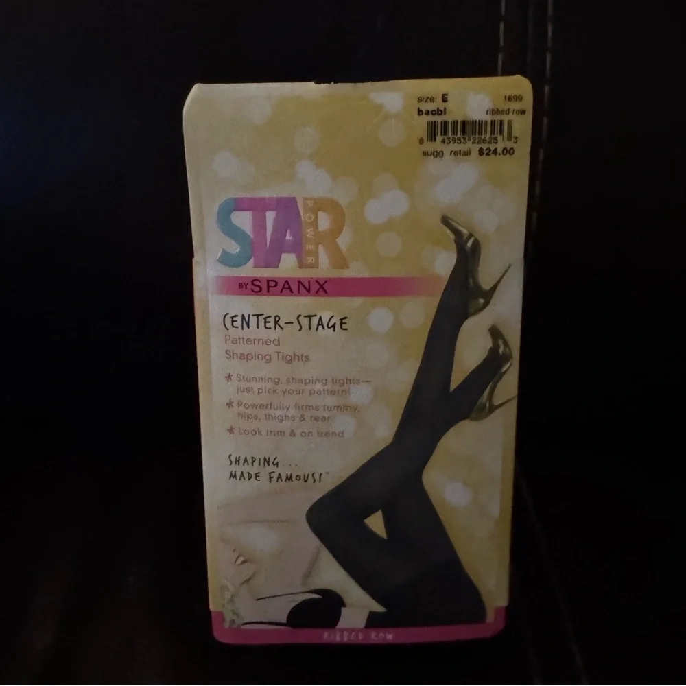Star Power by Spanx Women’s size E black ribbed row shaping tights shapewear NWT